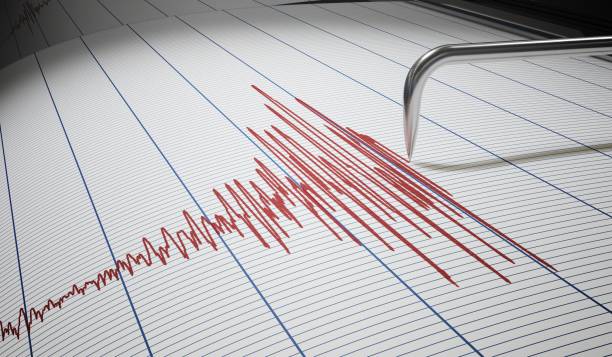 Seismograph for earthquake detection or lie detector is drawing chart. 3D rendered illustration.